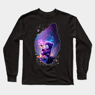 Colorful Teddy Bear In Space Long Sleeve T-Shirt